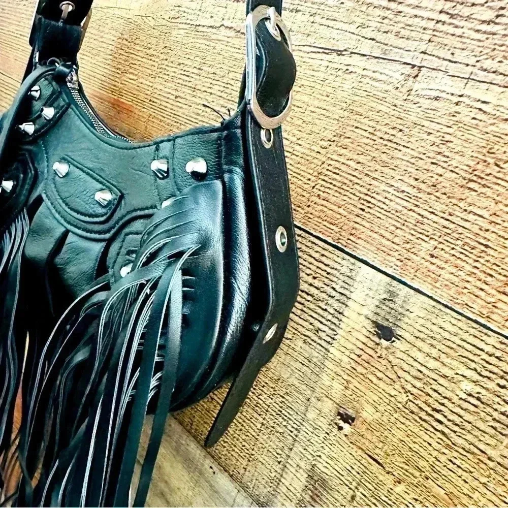 NWOT Motorcycle/Goth Style Fringed Studded Crossbody